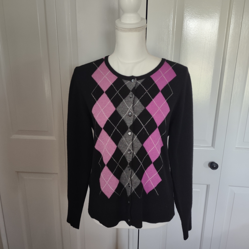 Apt. 9 Black and Pink Argyle Women's Cardigan